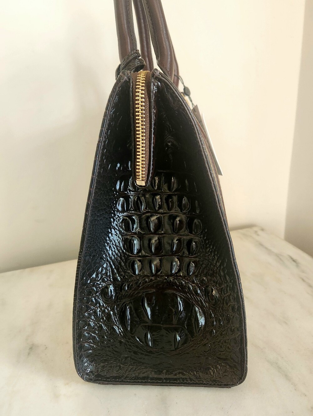 NWT Brahmin Hunter Amaya Caroline Green Brown Croc-Embossed Leather Satchel - Picture 7 of 14